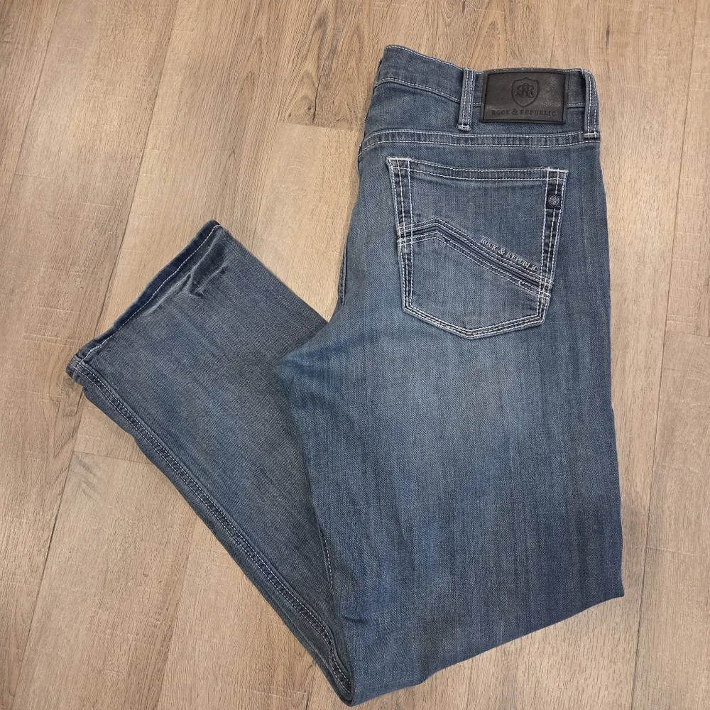 Rock & Republic Relaxed Straight Leg Mid Rise Denim Jeans Men's Size 36x30